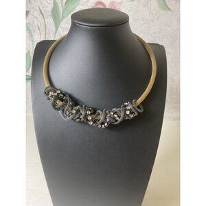 Gold and Black Mesh Necklace with Diamond Rhinestones With Adjustable Chain
